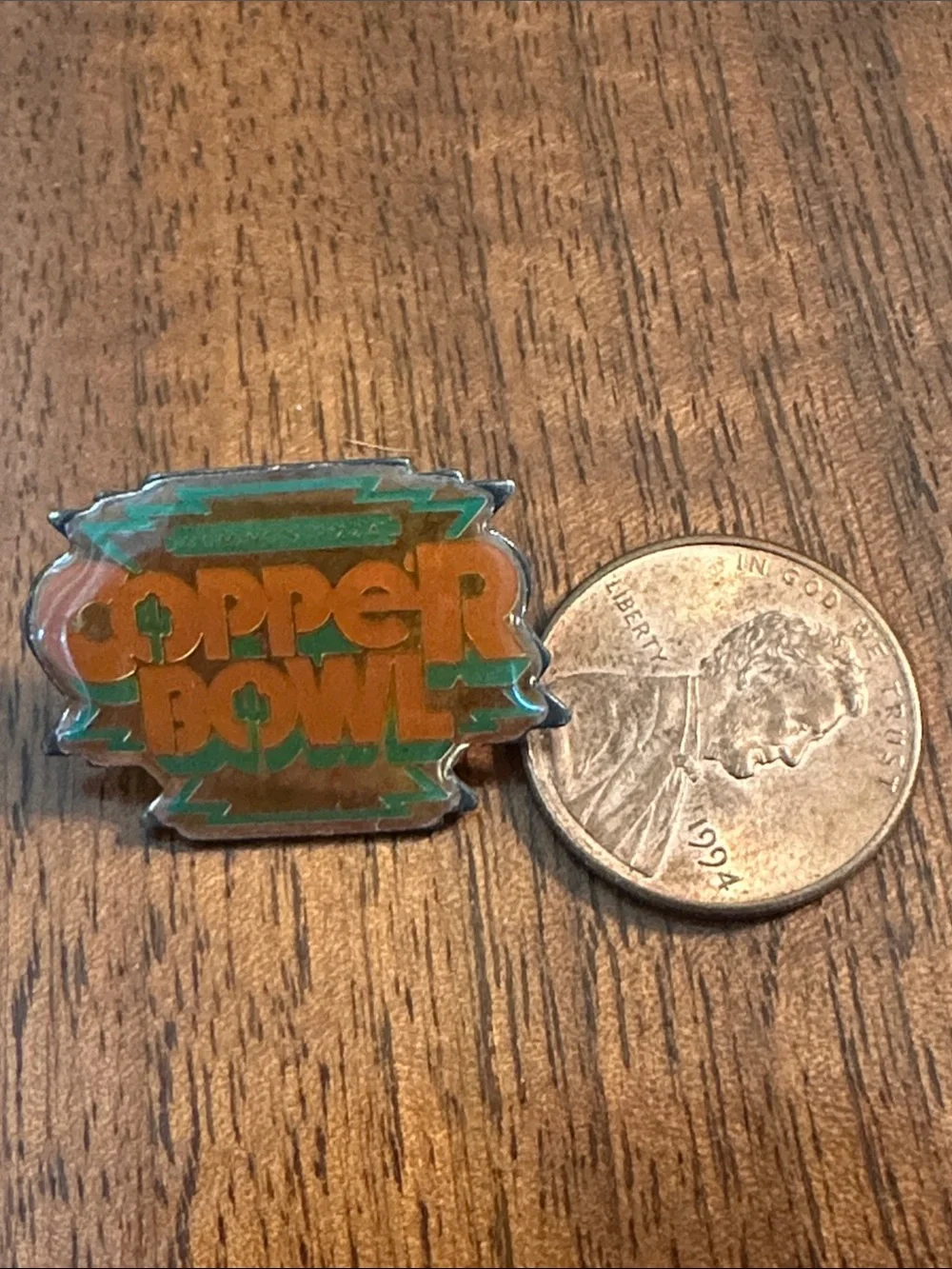 Vintage Copper Bowl Enamel Pin - Orange & Green